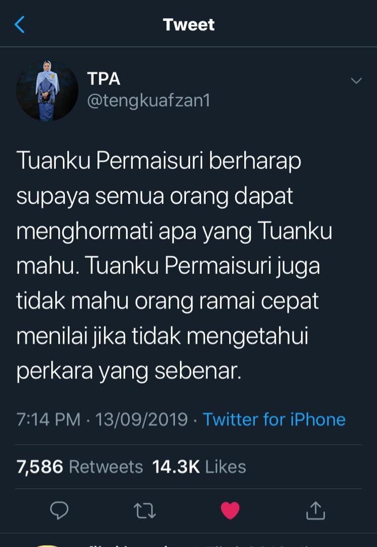 Tutup Akaun Twitter, Akhirnya Tuanku Permaisuri Agong Bersuara&#8230;