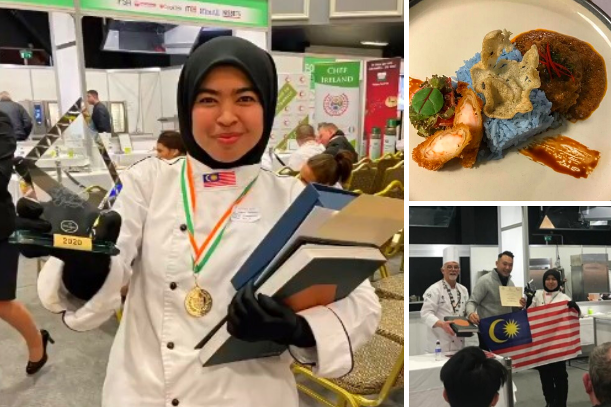 Nasi Lemak Bunga Telang Rangkul Emas. Bendera Malaysia Berkibar Di Ireland.