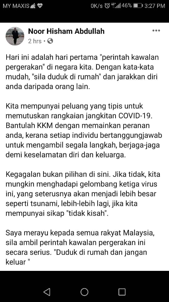 Tidak Patuh Perintah Kawalan Pergerakan Boleh Cetus Gelombang Ketiga Covid-19 Yang Lebih Besar.