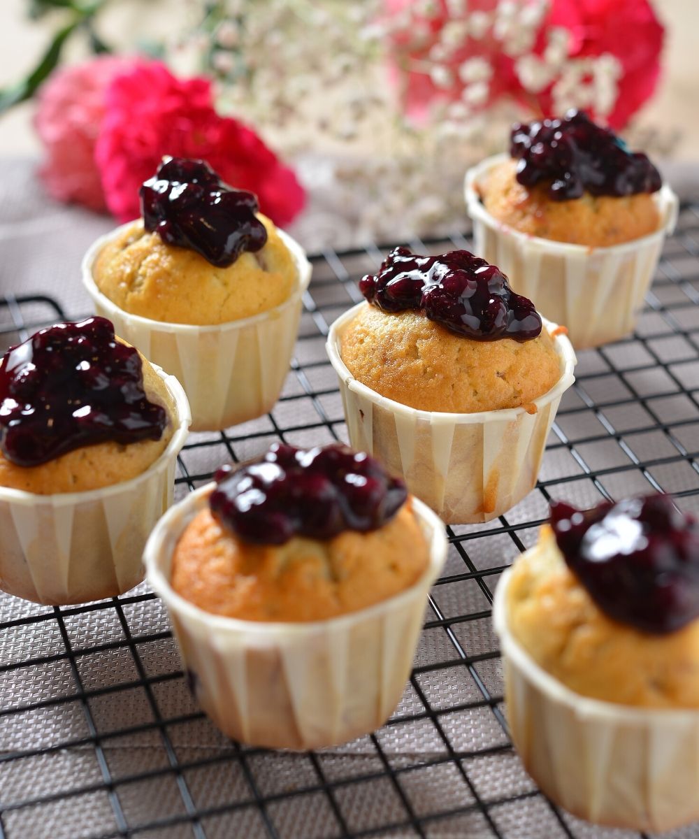 Muffin Blueberi Yang Sedap, Gebu & Lembab