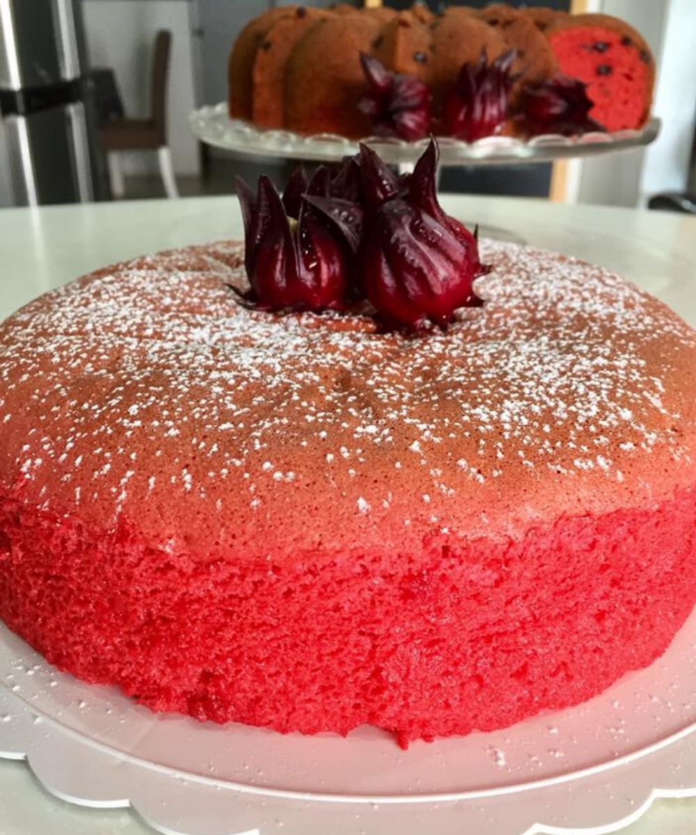 Kek Ogura Roselle Tanpa Pewarna Tiruan, Merah Asli Dari Roselle