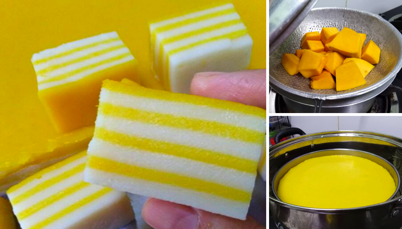 Kuih Lapis Labu Lemak Manis. Lembut Bergedik Memang Sedap.