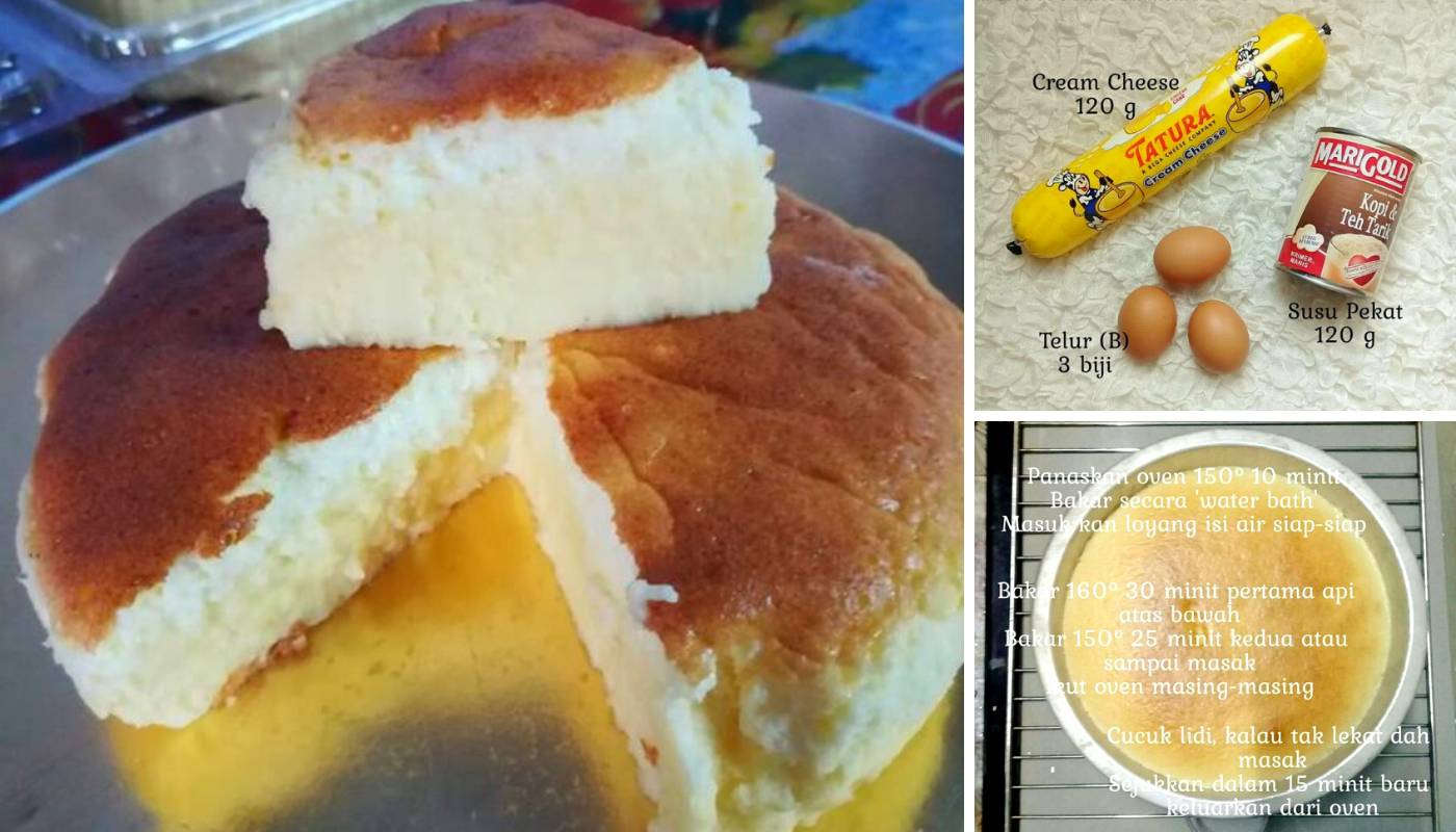 Cara Buat Kek Keju Sedap Hanya Guna Krim Keju, Susu Pekat Manis &#038; Telur. Mudahnya!