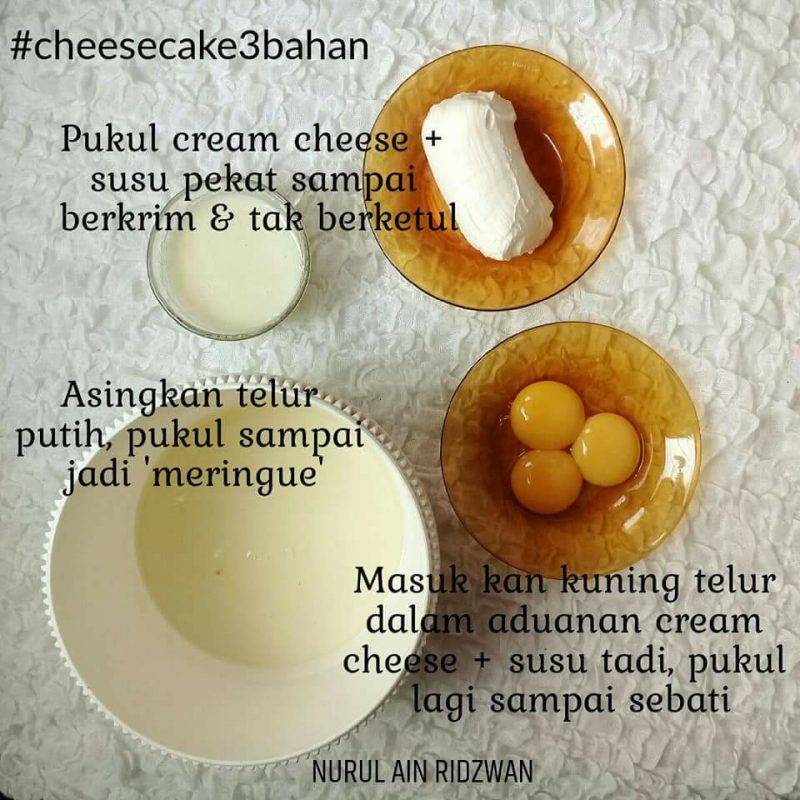 Cara Buat Kek Keju Sedap Hanya Guna Krim Keju, Susu Pekat Manis &#038; Telur. Mudahnya!