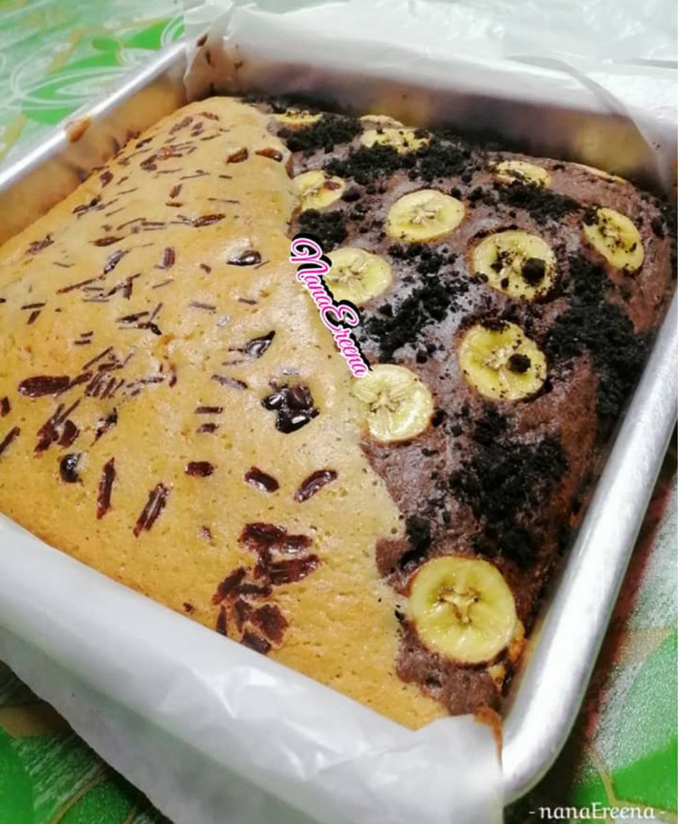 Kek Pisang Dua Rasa, Biskut Oreo Tambah Mantapkan Rasa