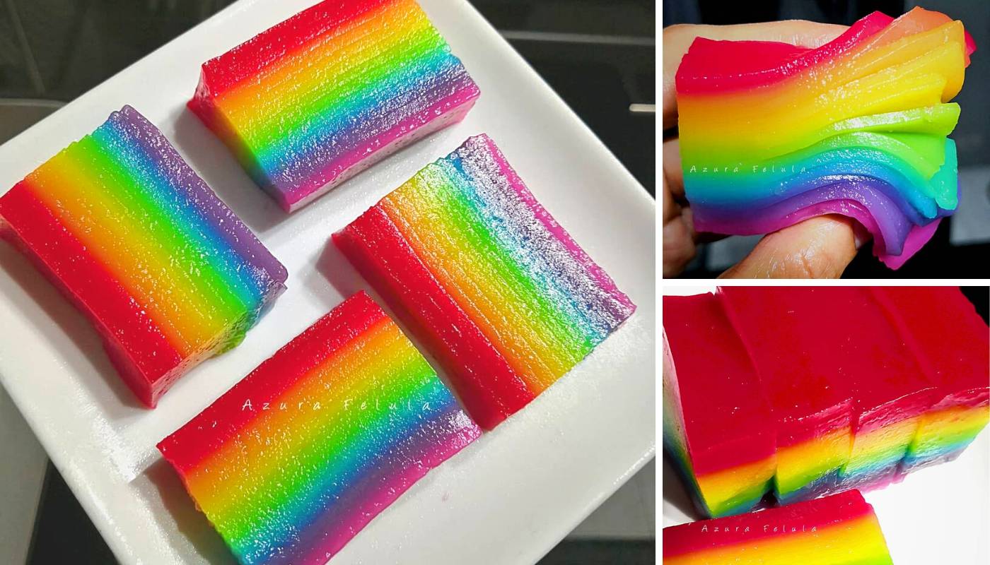 Resipi Kuih Lapis Rainbow. Lembut Bergedik Memang Sedap.