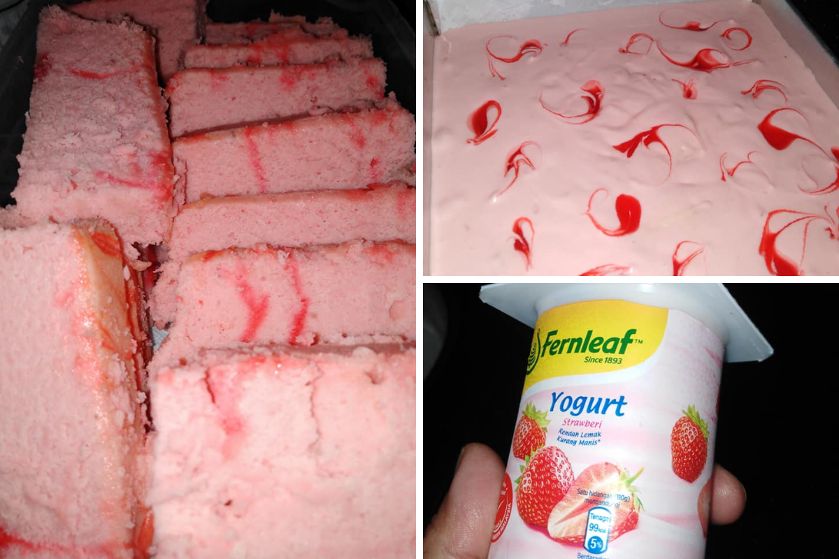 Kek Yogurt Strawberry Cheese Yang Cantik, Sedap &#038; Membuka Selera. Makan Sejuk-Sejuk Lagi &#8216;Terangkat&#8217;!