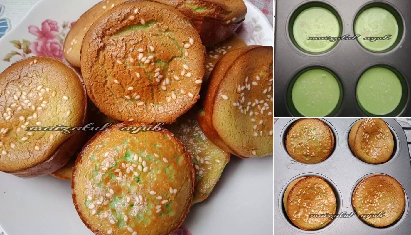 Cara Mudah Buat Kuih Bakar Pandan Sedap Guna Acuan Muffin