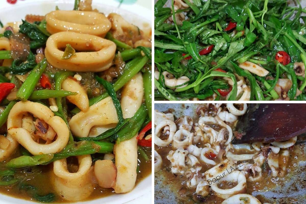 Kangkung Goreng Belacan Sotong Sebagai Pelengkap Hidangan. Memang Terangkat!